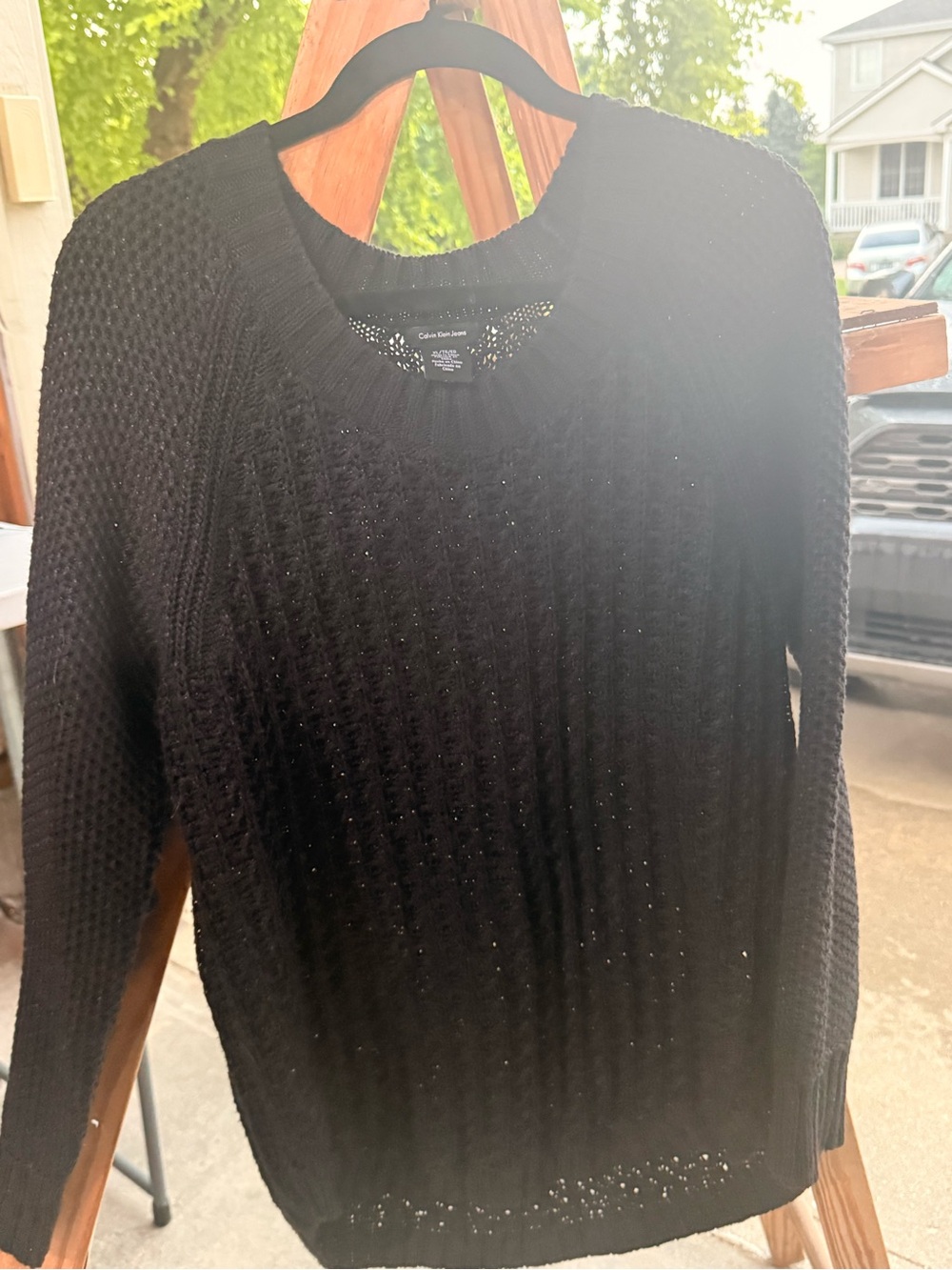 Calvin Klein Jeans Black Open-Knit Crewneck Sweater